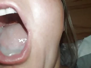 Facefuck with cum in her facehole