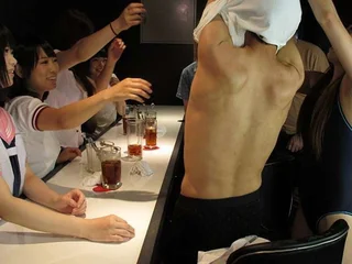 Yuri Sakura's Japanese mates take turns masturbating and deep-throating on rock-hard dicks