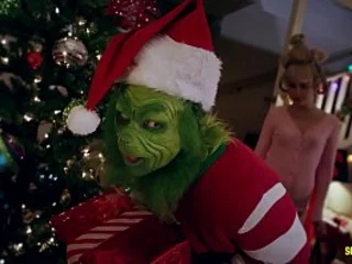 Observe Cherie Deville in unmentionables & tights win hard-core about a Grinch in a parody of Harper's Scremebox