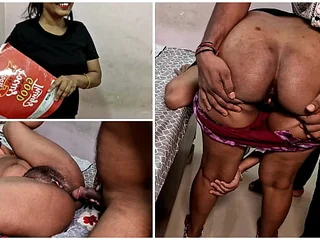 Naveen's big tits and exploitatory talk get the brush schoolgirl ass drilled from behind