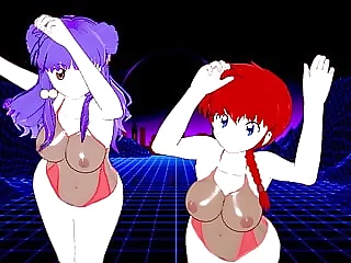 Ranma and Shampoo Dancing , juicy bodies with big tits & donk