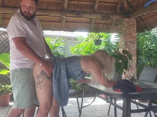 Watch my horny 18yo tie an obstacle knot get her pussy creamed on an obstacle patio by my neighbor's wifey